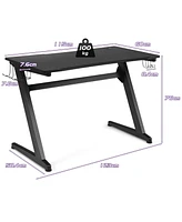 45.5 Gaming Desk, Z Shaped Racing Game Table with Carbon Fiber Surface, Mouse Mat, Headphone Hook, Cup Holder, Game Handle Rack, Ergonomic Home Office