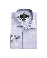 Elie Balleh Big Boys Lavender Slim Fit Jacquard Dot Shirt