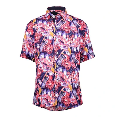 Elie Balleh Big Boys Red Paint Splash Slim Fit Short Sleeve Shirt