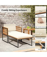 Gymax Outdoor Chaise Lounge Chair Acacia Wood Heavy Duty 1200 lbs Weight Capacity