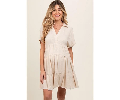 Pinkblush Maternity Cream Tiered Linen Dress
