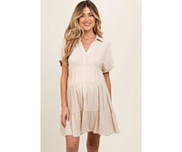 Pinkblush Maternity Cream Tiered Linen Dress