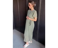 Pinkblush Maternity Light Olive Leaf Print Pleated Midi Dress