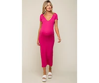 Pinkblush Maternity Fuchsia Basic Ribbed Side Slit Midi Dress