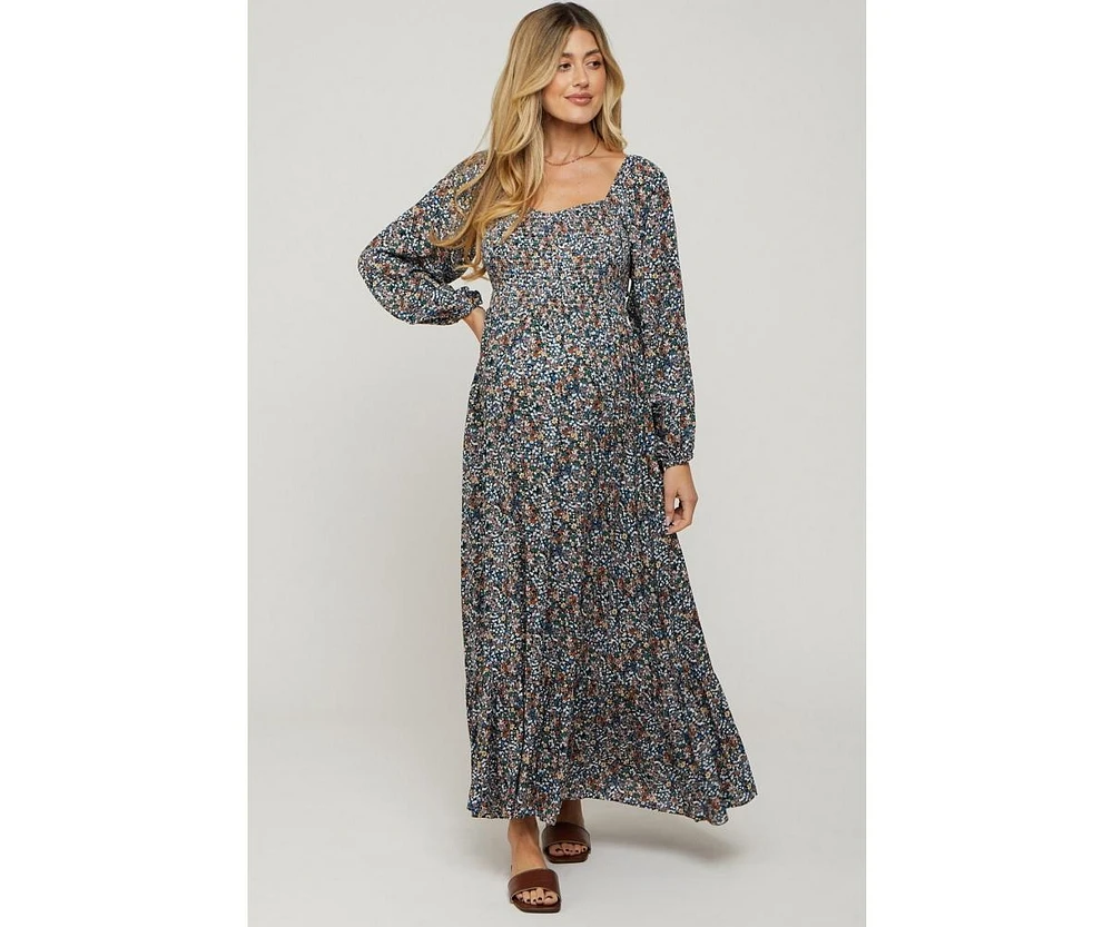 Pinkblush Maternity Navy Floral Long Sleeve Maxi Dress