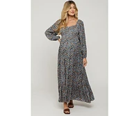 Pinkblush Maternity Navy Floral Long Sleeve Maxi Dress