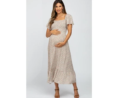 Pinkblush Maternity Ivory Floral Smocked Maxi Dress