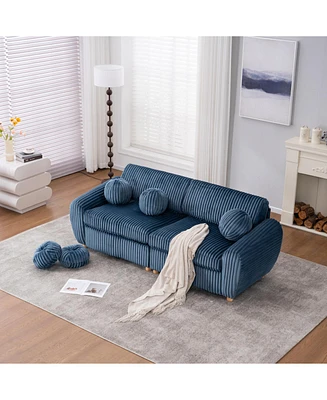 84" Blue Corduroy Sofa Couch