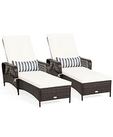 Gymax Set of 2 Rattan Patio Lounge Chair Chaise w/ Adjustable Backrest Cushion & Pillow