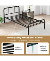 Gymax Twin Bed Frame Metal Platform Bed Base w/ Headboard & Footboard Under Bed Storage