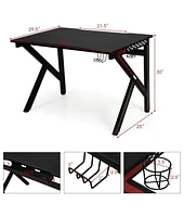 K-Shaped Gaming Desk with Cup Holder Headphone