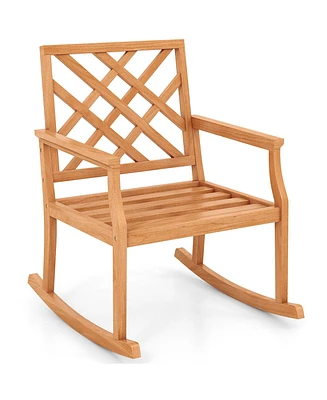 Teak Wood Rocking Chair with Backrest and Slatted Seat