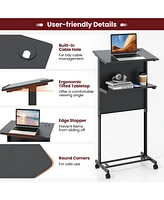 3-Position Height Adjustable Lectern Table with Tilted Tabletop