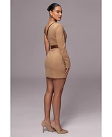 Jluxlabel Women's One Shoulder Suede Blazer Dress