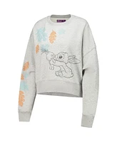 Freeze Max Women's Heather Gray Lilo and Stitch Hold on Tight Loose Fit Cropped Pullover Sweatshirt