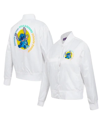 Freeze Max Women's White Lilo and Stitch Scrump Full-Snap Satin Jacket