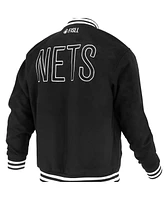 Fisll Men's and Women's Black Brooklyn Nets Logoman Shadow Collection Full-Snap Varsity Jacket