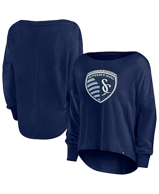 Fanatics Women's Navy Sporting Kansas City Corner Kick Long Sleeve Fashion T-Shirt