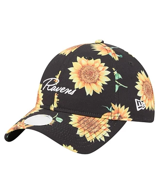 New Era Women's Black Baltimore Ravens Adventure Sunflower 9TWENTY Adjustable Hat