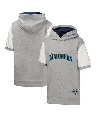 Outerstuff Big Boys and Girls Heather Gray Seattle Mariners Line Up Short Sleeve Pullover Hoodie