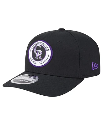 New Era Men's Black Colorado Rockies Circle Patch 9SEVENTY Stretch-Snap Hat