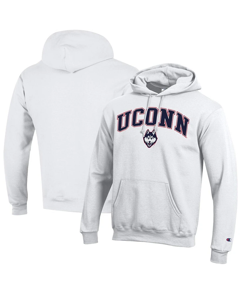 Champion Men's White UConn Huskies Arched Logo Fleece Pullover Hoodie