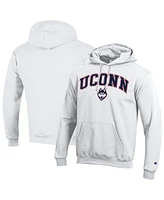 Champion Men's White UConn Huskies Arched Logo Fleece Pullover Hoodie