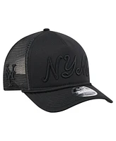 New Era Men's Black New York Mets City Initial 9FORTY A-Frame M-Crown Adjustable Trucker Hat