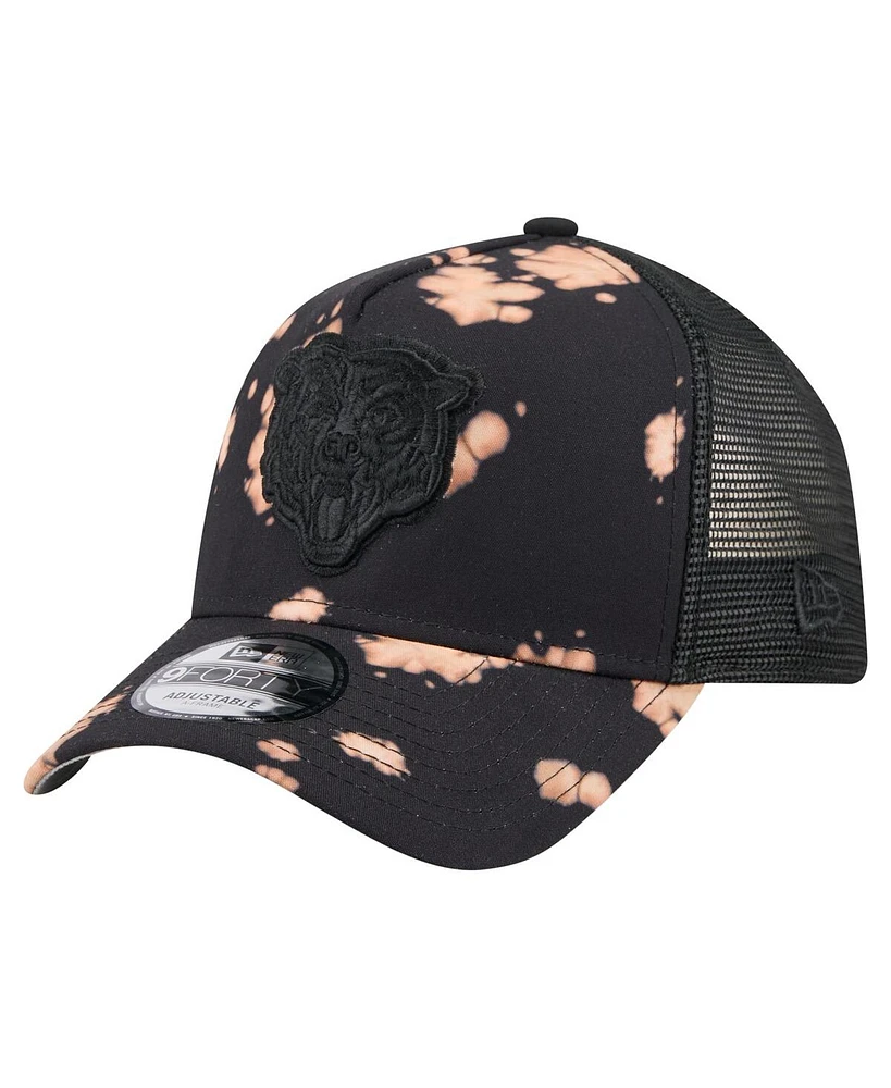 New Era Men's Black Chicago Bears Bleached A-Frame 9FORTY Trucker Adjustable Hat