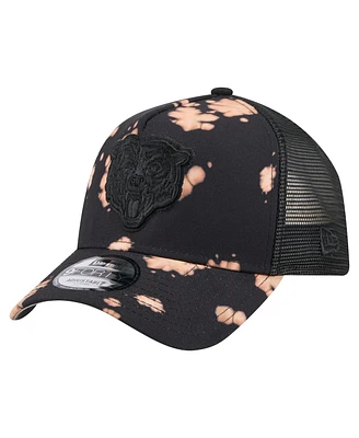 New Era Men's Black Chicago Bears Bleached A-Frame 9FORTY Trucker Adjustable Hat