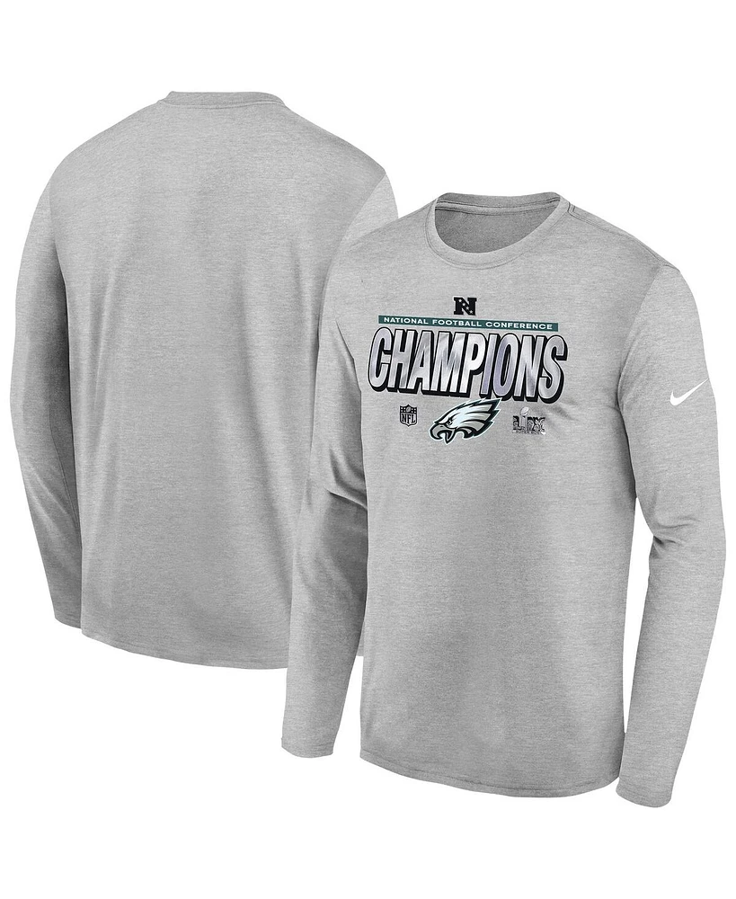 Nike Big Boys and Girls Heather Gray Philadelphia Eagles 2024 Nfc Champions Locker Room Trophy Collection Long Sleeve T-Shirt