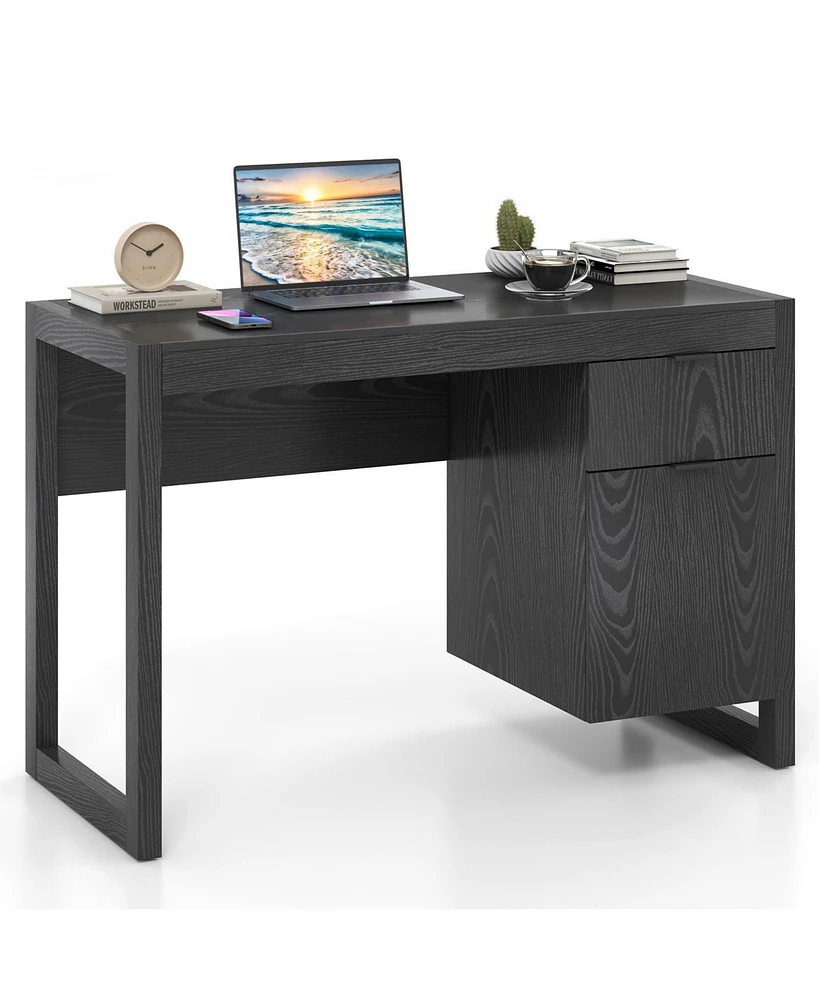 Modern Computer Desk Writing Workstation with Cabinet and Drawer