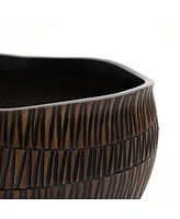 LuxenHome Brown with Black V-Pattern Polyresin -Inch Round Planter