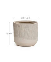 LuxenHome Tan 13.8-Inch Tall Round MgO Planter