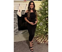 Pinkblush Maternity Black Off Shoulder Ruched Midi Dress