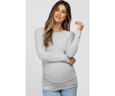 Pinkblush Maternity Heather Grey Soft Knit Ruched Top