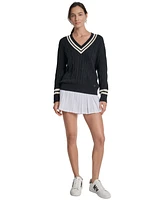 Dkny Sport Women's Cotton Cable Knit V-Neck Sweater