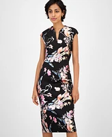 Connected Petite Floral Scuba Crepe Sheath Dress