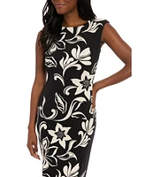 London Times Women's Jersey Placement-Print Midi Dress