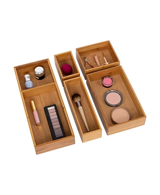 Seville Classics Bamboo Storage Box Drawer Organizer Set With 3 Compartment Organizer Box, 5 Piece Set