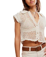 Free People Women's Lily Button-Front Crochet Cotton Top