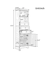 Casainc 67.3"H Tall Cabinet with 3 Drawers, Adjustable Shelves, Home/Office Freestanding Mdf Storage