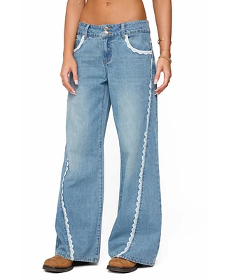 Edikted Women's Alisha Lacey Low Rise Jeans