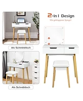 Wooden Vanity Table with Flip Top Mirror and Cushioned Stool