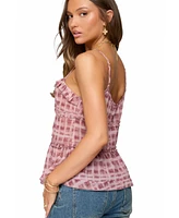 Edikted Women's Chiffon Printed Tie Front Ruffle Top