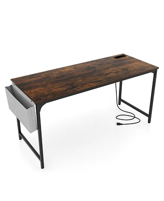 60 Inch Computer Desk with Charging Station Storage Bag