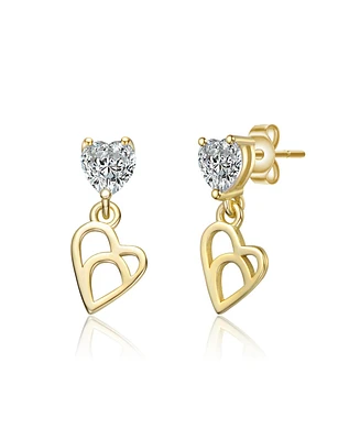 Kids 14K Gold Plated with Colored Cubic Zirconia Heart Drop Earrings