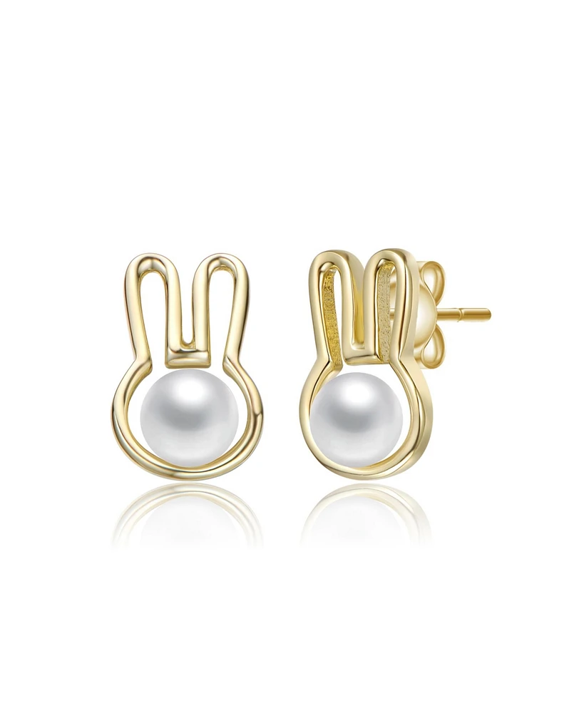 Kids 14K Gold Plated with White Pearl Bunny Stud Earrings