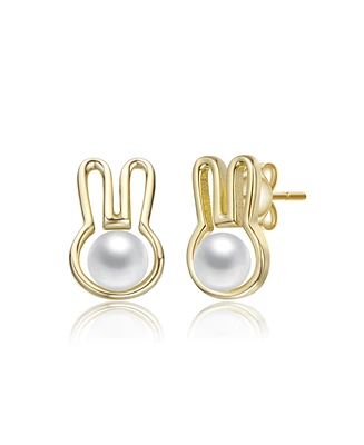 Kids 14K Gold Plated with White Pearl Bunny Stud Earrings