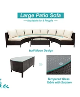 5-Piece Outdoor Sectional Sofa Set with Half-Moon Glass Table, Cushions & Pillows